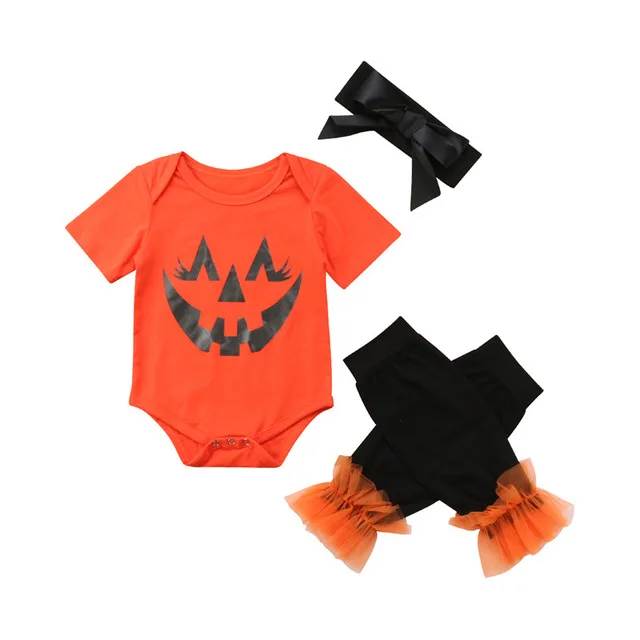

Pumpkin Festival Jumpsuit For Boys Girls Cute Newborn Infant Baby Girl Boy Halloween Romper Tops Leg Warmer 3Pcs Outfit