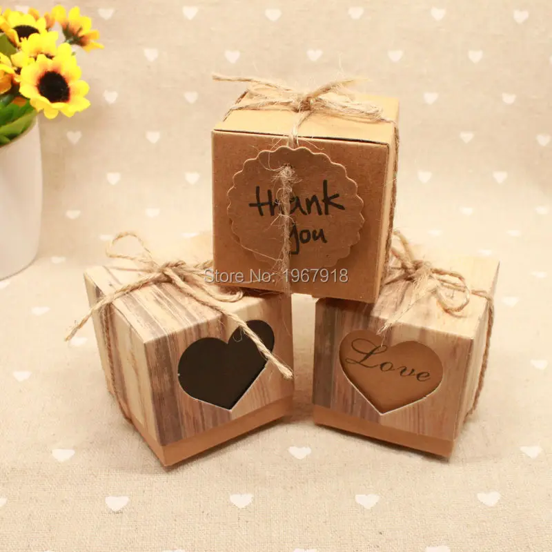 Nature Kraft Paper Candy Box Love Weddding Favor Boxes Rustic Lace Print Gift Box Wedding Decoration Mariage Vintage (2)
