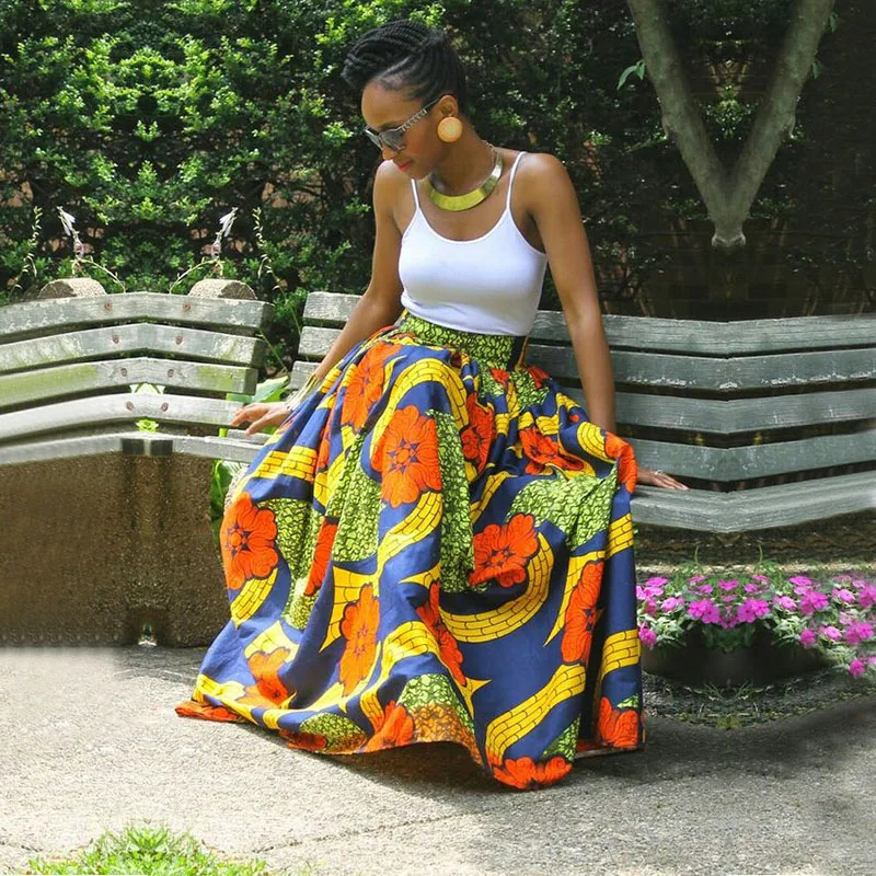 Модная африканская юбка макси с восковым принтом Jupe для женщин с высокой талией в стиле бохо Gyspy наряд женская многоцветная Длинная пляжная юбка весна лето