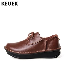 Женская повседневная кожаная обувь на плоской подошве; сезон весна-осень; лоферы из натуральной кожи на шнуровке; мягкая удобная женская обувь; большие размеры; 02C