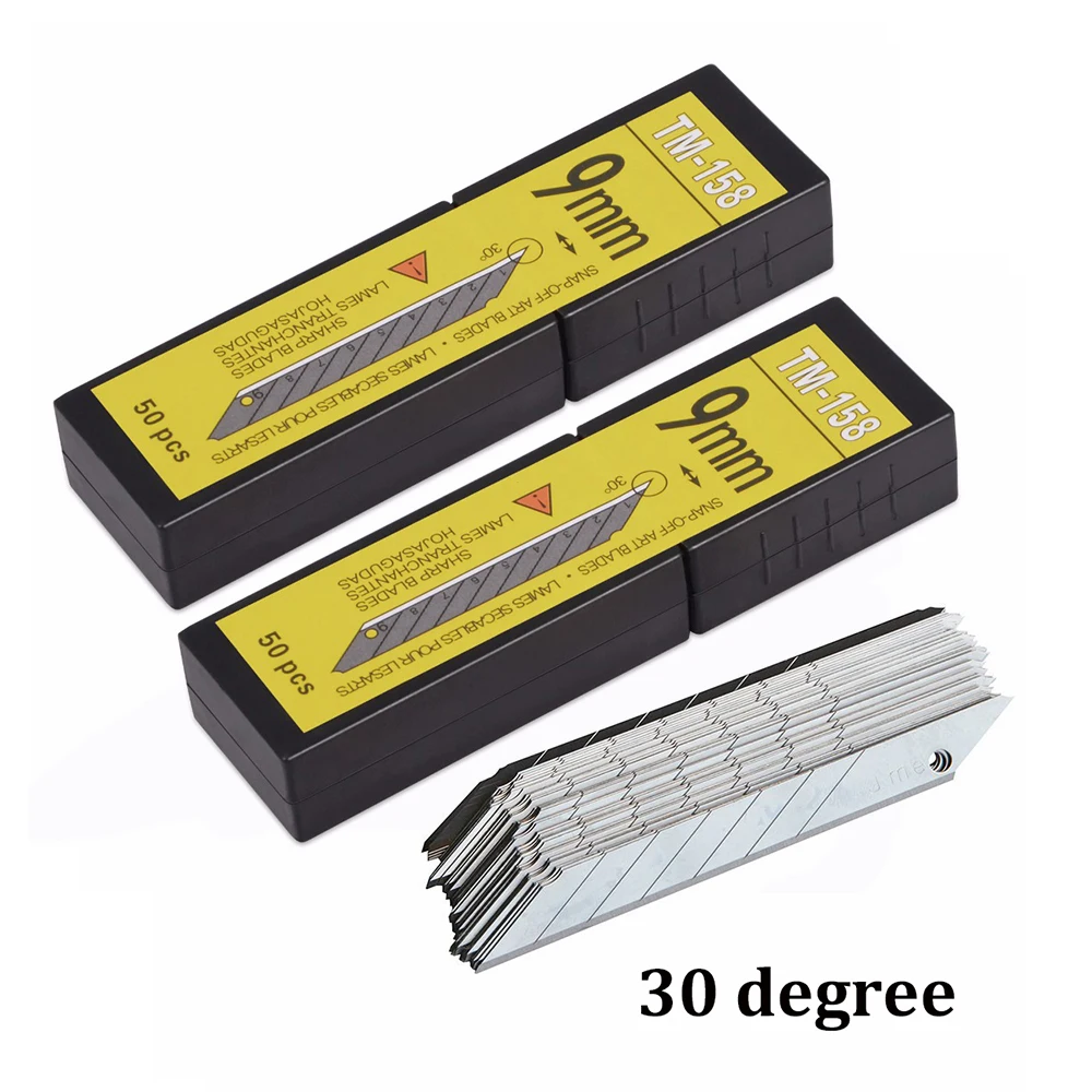 

EHDIS 100pcs Carbon Foil Film Snap Off Blades 30 Degree 9mm Utility Stickers Cutter Knife Blade Vinyl Car Wrap Window Tints Tool