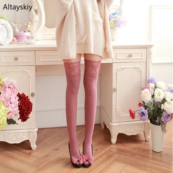 

Stockings Women Sexy Lace Elegant High-Elasticity Kawaii Japanese Style Harajuku Thigh High Womens Stocking All-match Simple