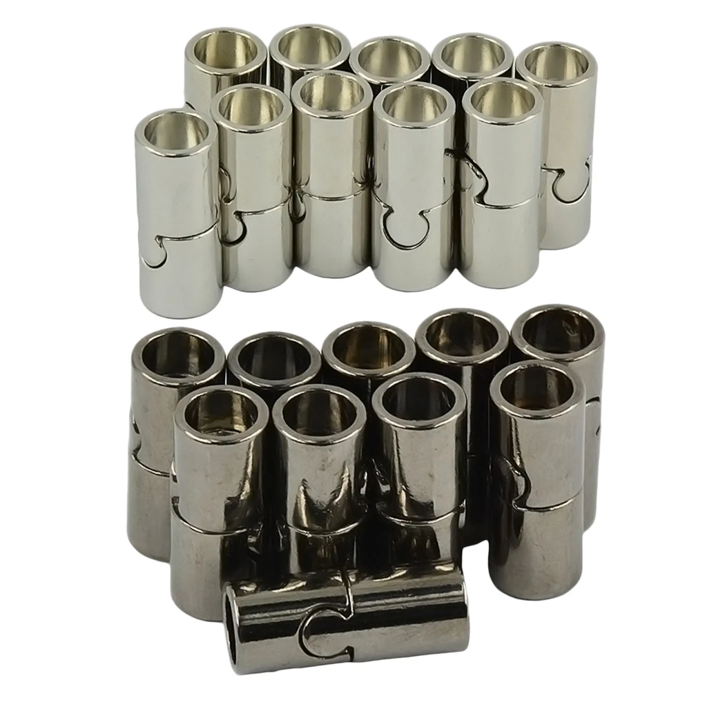 20Sets Jet Leather Glue In 7 Mm Tube Barrel Magnetic Slide Clasp White&Black