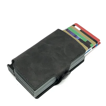 

High quality Automatic Credit Card Holder Men Aluminium Business Paperwork Credit Card Multi-function PU Card Holder Wallet