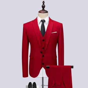 

2019 New Red Suit Men Three-Piece Set High-grade Elegant Mens Dress Size S-6XL Male Suit Jackets & Vests & Pants