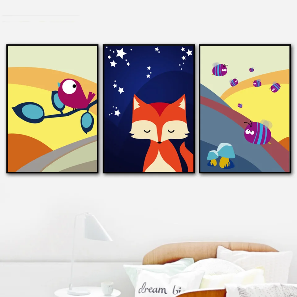 Cartoon-Bear-Zebra-Penguin-Fox-Bird-Wall-Art-Canvas-Painting-Nordic-Posters-And-Prints-Animals-Wall (1)