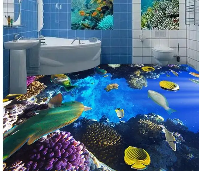Водонепроницаемые обои для ванной стены подводный мир 3D полы | Обустройство дома
