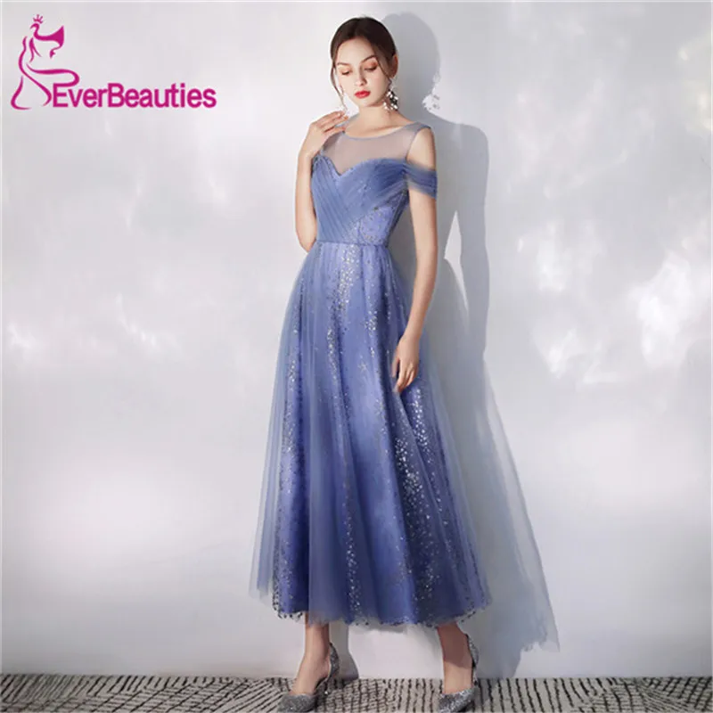

Robe De Soiree Purple Evening Dress 2020 Tulle Tea-Length Women Prom Party Dresses Abendkleider