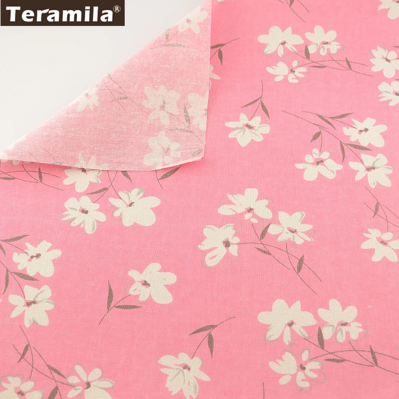 

Home Textile Sewing Tissu Tablecloth Pillow TERAMILA Bag Curtain Cushion Pillow Zakka Print Pink Linen Fabric Flowers Designs CM