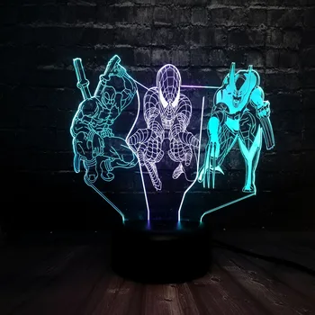 

Marvel Figure Movie 3D LED Deadpool Spider Man Wolverine Mixed 7 Color USB Charge Home Decor Night Light Children Friends lamp