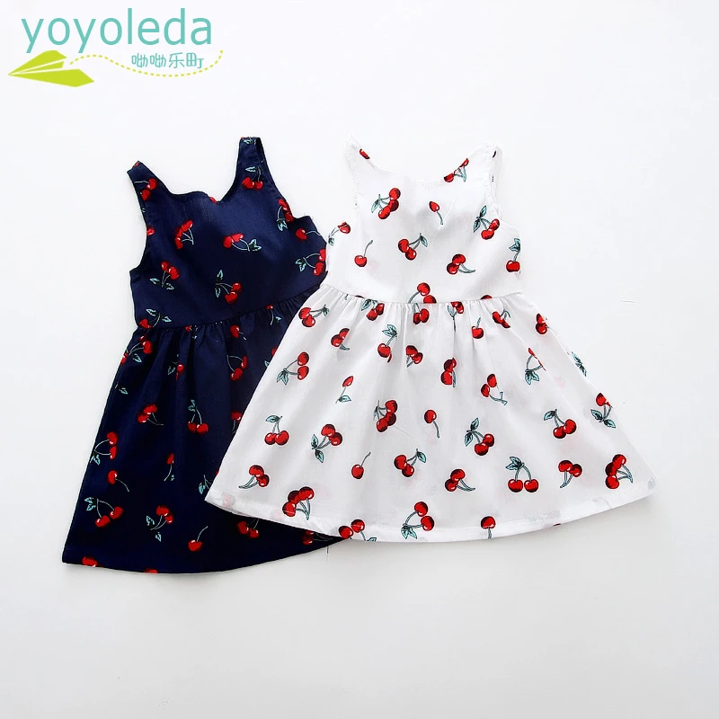 

Fashion Summer Baby Girl Dress Casual Cotton Sleeveless Dresses Bow Cherry Pineapple Print Kids Birthday Dress Baby Clothing