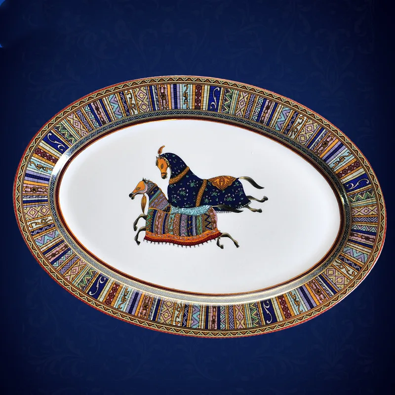 

Luxury European Large Oval Ceramic Fish Plate Gold Head Show Dinner Plates Home Decoration Wedding Gift Free Shipping