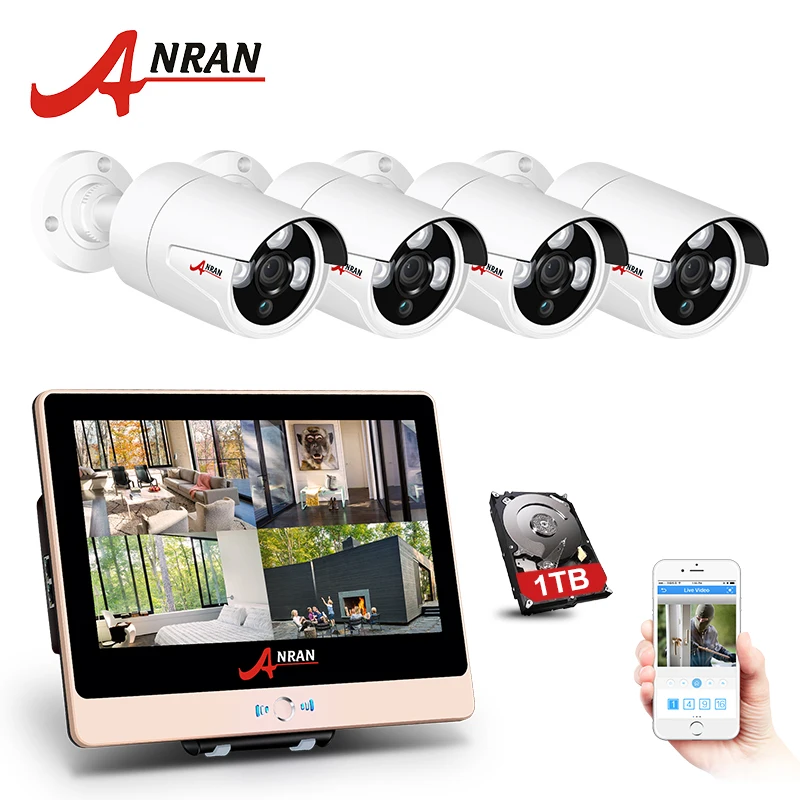 

ANRAN P2P 1080P HDMI 4CH POE NVR LCD Screen Array IR Outdoor Waterproof Security IP POE Camera Home CCTV System With Hard Disk