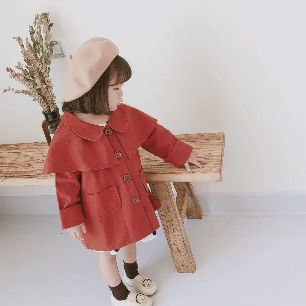 

Cute Baby Fashion Spring Coats Kids Toddler Girls Fashion Turn-Down Collar Buttons Coats Browning Color Cloak Jacket Clothes