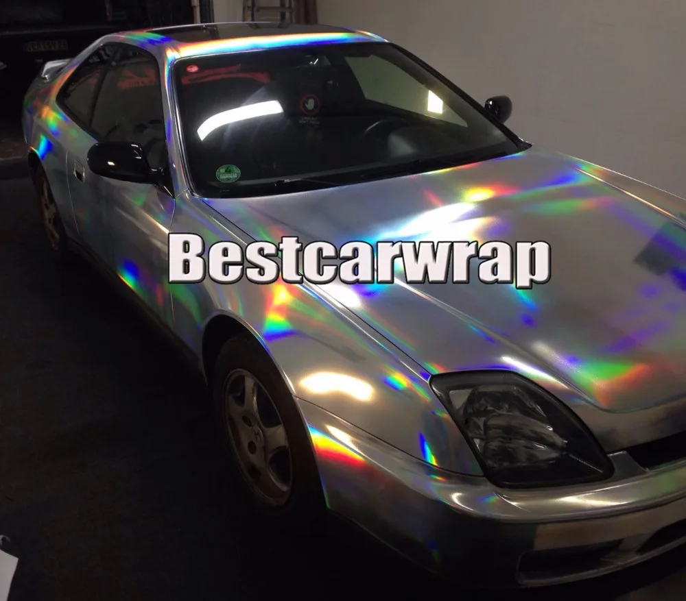 chrome holographic silver car wrapping film wrap foil rainbow chameleon vinyl (1)