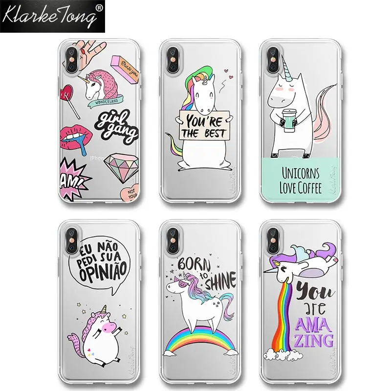 KlarkeTong Cute Coffee Pizza Rainbow Unicorn Phone Case