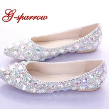 Плоский каблук острый носок AB свадебная обувь с украшением в виде кристаллов серебряные танцевальные дамские модельные туфли на плоской подошве для выступления на сцене свадебная обувь для подружки невесты