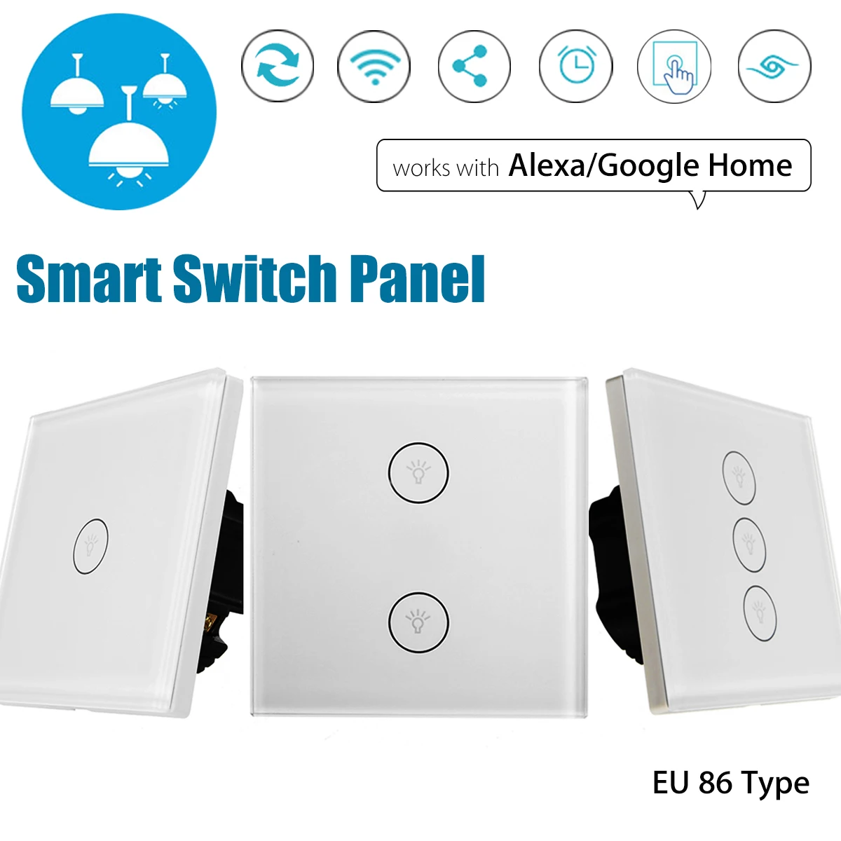 

SWILET EU WIFI Smart Touch Switch APP Wireless Remote Touch Control Light Wall Switch Panel Works With Alexa / Google Home