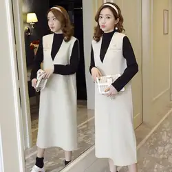 2019 осенне-зимняя одежда, новое модное шерстяное платье-жилет, комплект из двух предметов, женская трикотажная рубашка с длинными рукавами