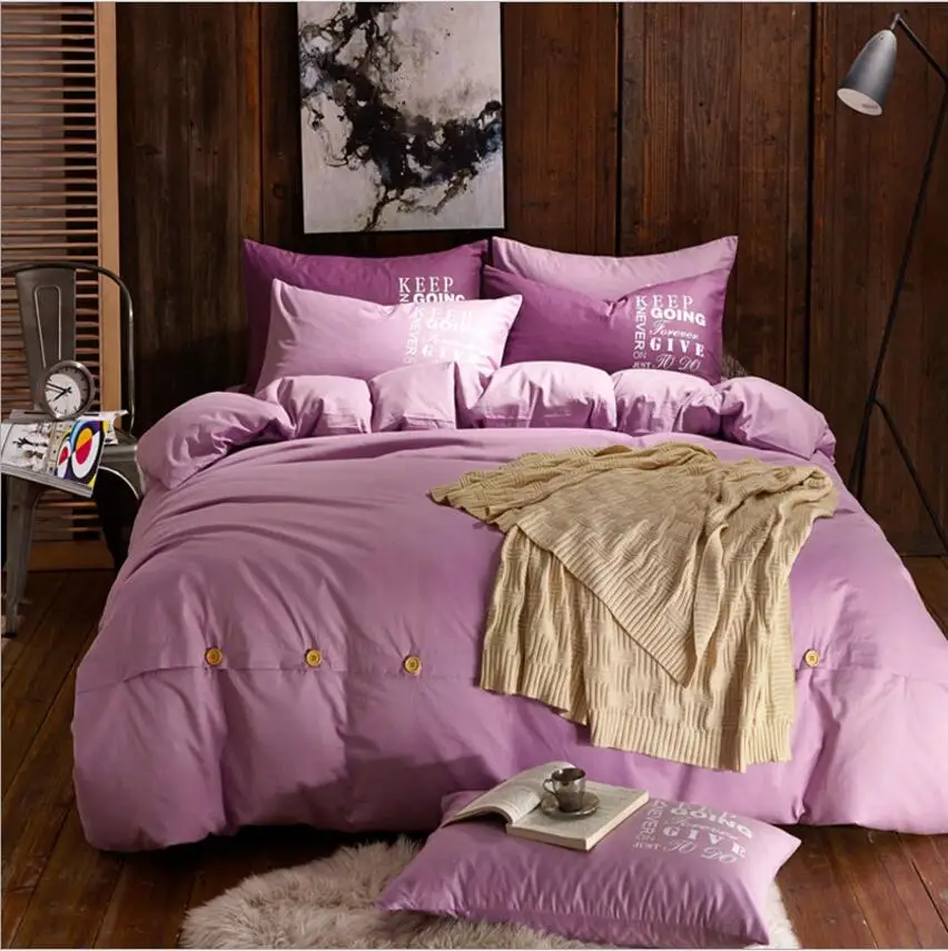 Модный однотонный домашний текстиль синий/розовый/серый 4 шт. Королева Король Размер постельное белье хлопок пододеяльник простыня для комнаты - Цвет: L