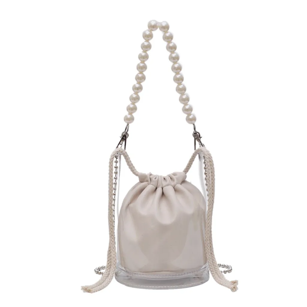 

Women Leather Pearl Crossbody Shoulder Bags Purse Messenger Bucket Bag Sac Transparent Femme Summer Clear Bag Schoudertas Dames