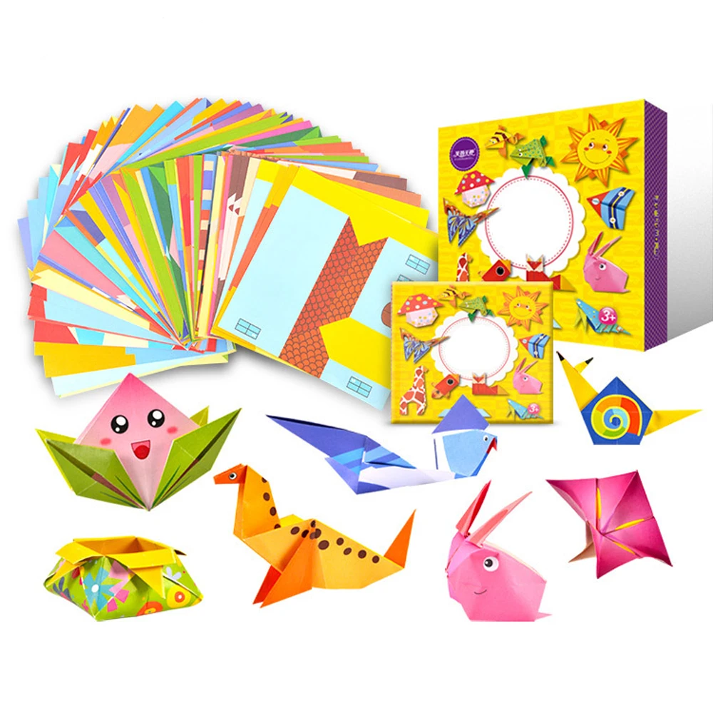Ideal  108pcs Colour Paper 54 Kinds of Animal Origami Pattern 3D Puzzles DIY Paper Craft Toys for Children
