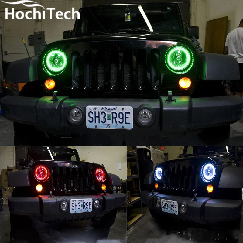 Для Jeep Wrangler 2007 2016 светодиодный периметр фар колец halo многоцветный RGB ангел демон