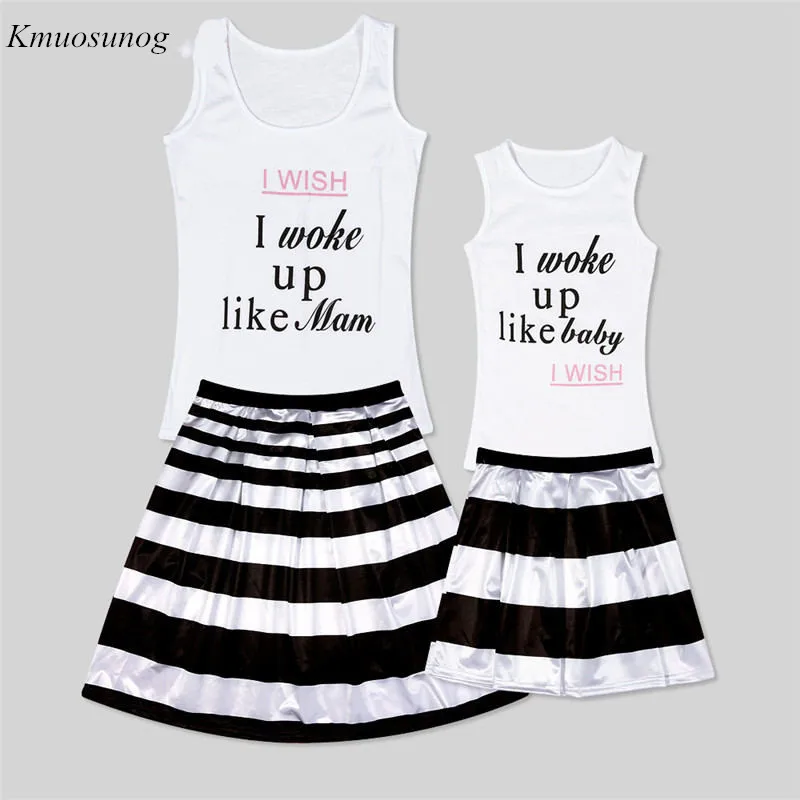 Mommy-and-me-clothes-2pcs-Set-Letter-Family-t-shirt-Striped-Skirt-Mom-and-daughter-dress (1)