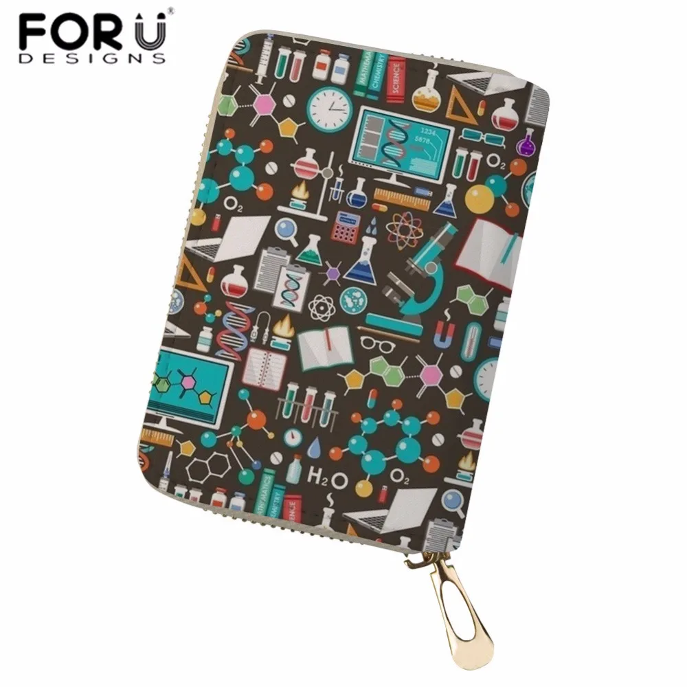 

FORUDESIGNS Women Business Card Holder Science Pattern PU Leather Card ID Holder for Ladies Fashion Driving License Cover Purses