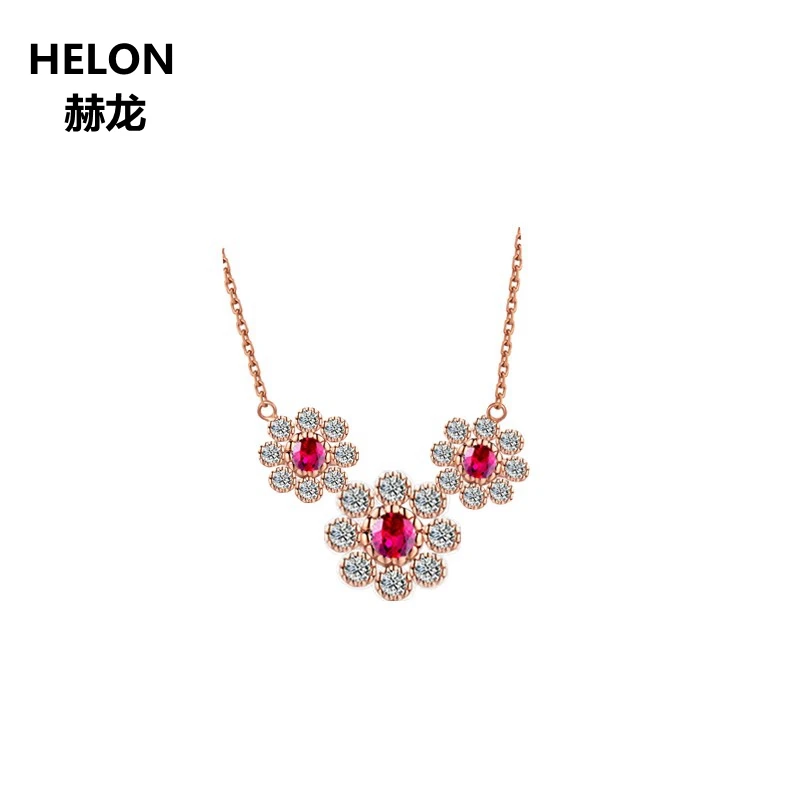 

0.24ct Natural Ruby & Natural Diamonds Pendant Necklace Solid 18k Rose Gold Flower Women Pendant