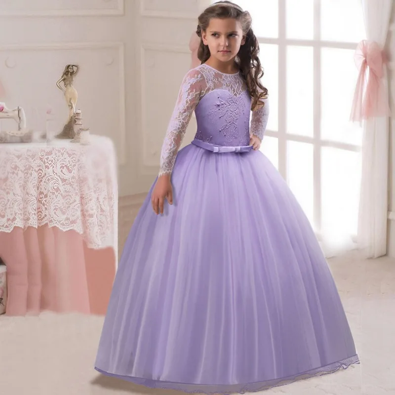 Элегантное нарядное длинное платье для выпускного платья для девочек-подростков, нарядная одежда принцессы детское вечернее формальное платье для подружки невесты на свадьбу - Цвет: Light purple