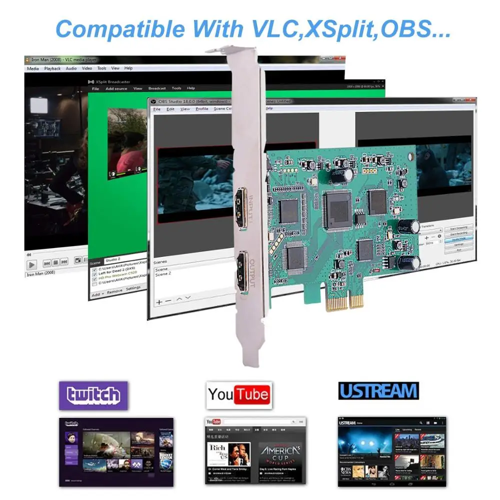Y & H PCIE записывающее устройство для видеоигр HD 1080P 60FPS PS4 Xbox One Wii U Nintendo Switch
