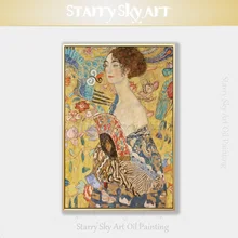 Известная репродукция Gustav Климт, картина маслом картина леди с вентилятором масляной живописи на холсте ручной работы Густава Климт портрет масляными красками
