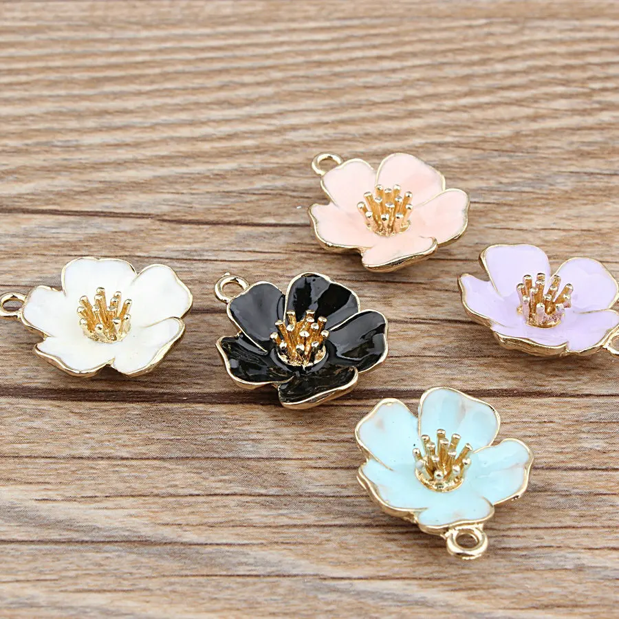 

10PCS Oil Drop Flower Pendant Charms Gold Color Tone Enamel Jewelry Bracelet Necklace Charm Wholesale 20*24MM