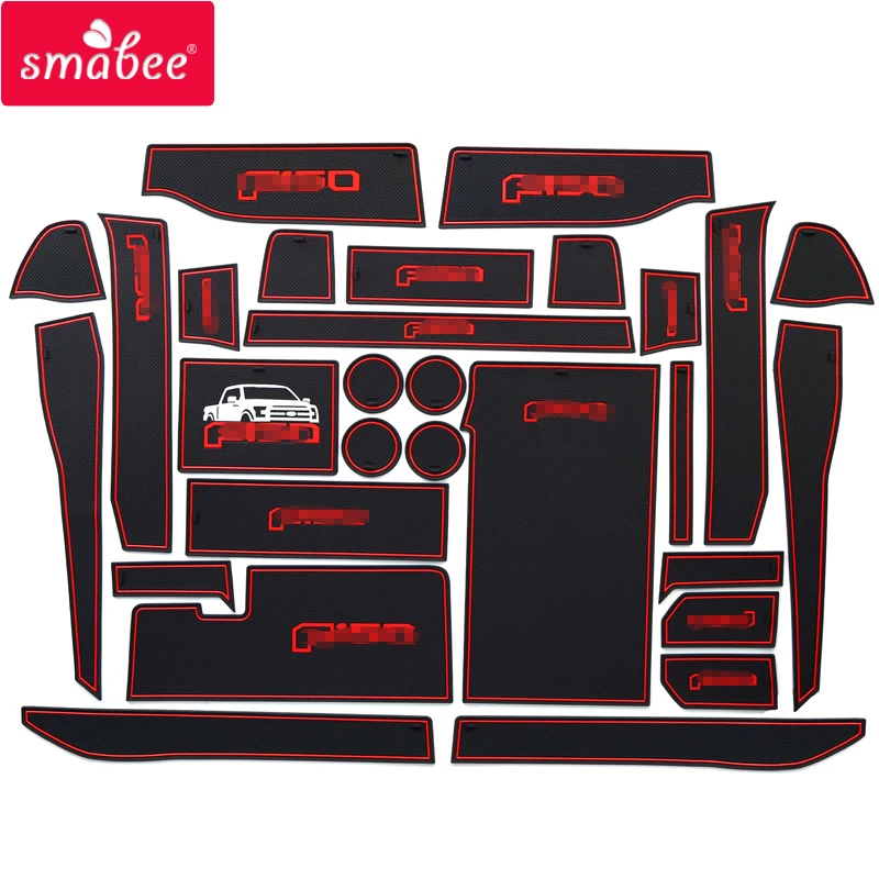 smabee Gate Slot Mats For FORD F150 RAPTOR 2015 2016 XLT LARIAT LIMITED PLATINUM BLACK Accessories Non-Slip Pad Door Groove Mat |