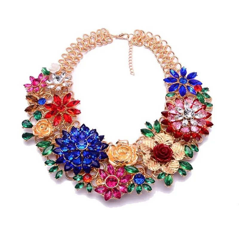 

2019 Exaggerated Acrylic Crystal Choker Necklaces Elegant Sunflowers Short Chain Necklaces For Gifts
