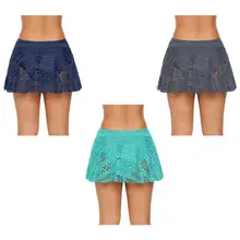 Женская мини-юбка с высокой талией, плиссированная, для плавания, для свинга, открытая, вязанная крючком, Цветочный, бикини, низ, сплошной цвет, купальник с короткой подложкой