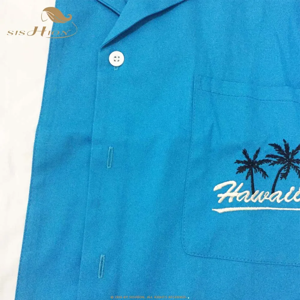 SISHION 2019 для мужчин лето гавайская рубашка ST126 Вышивка Винтаж Ретро хлопок короткий рукав светло голубой рубашки для мальчиков camisas