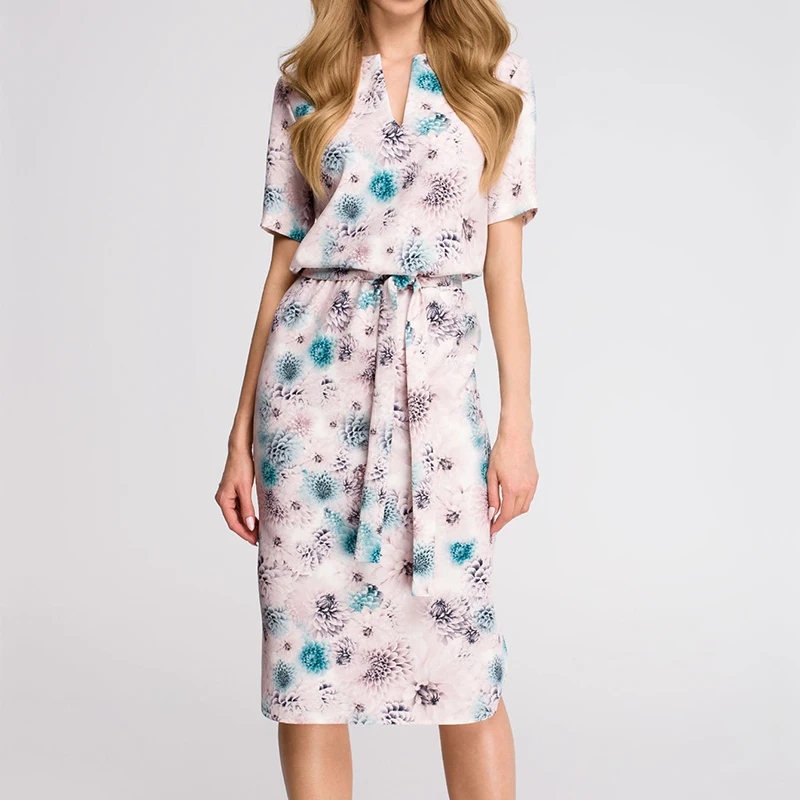

Summer Dress 2019 Print Beach Dress Women Sexy V Neck Short Sleeve Midi Dress Ladies Office Dresses Elegant Party Robe Vestidos
