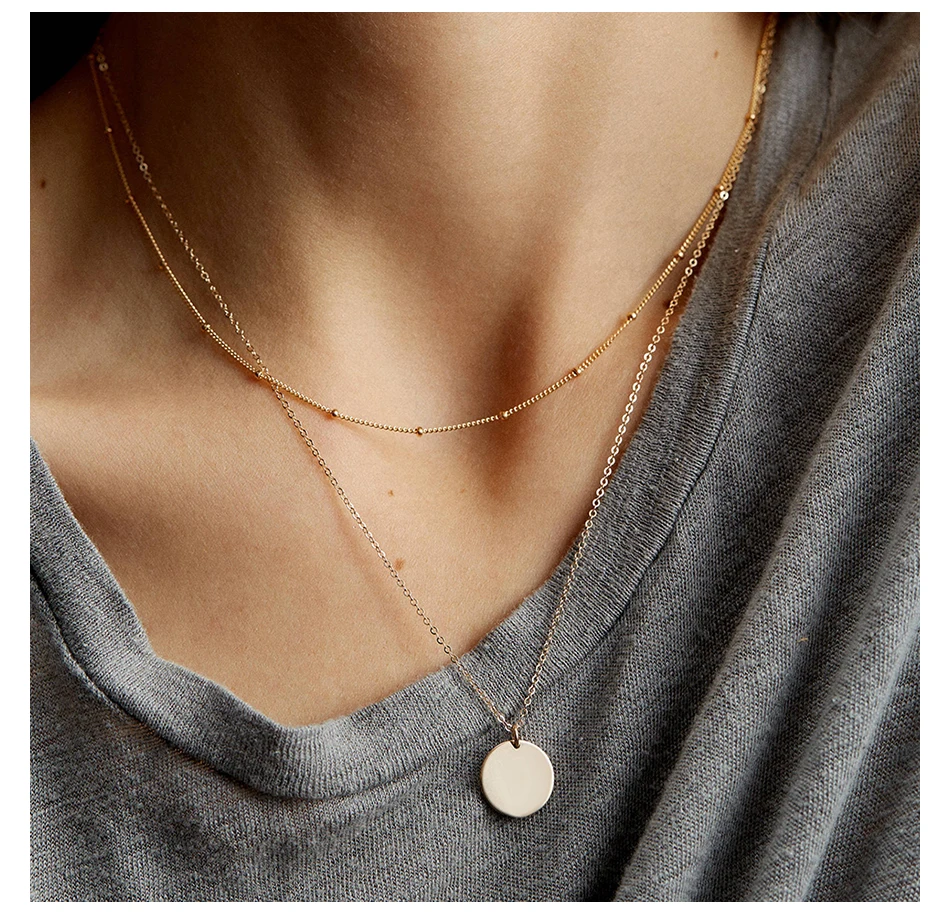 eManco layered chains long necklace women gold color link chain necklace pendant choker necklace for women fashion jewlery