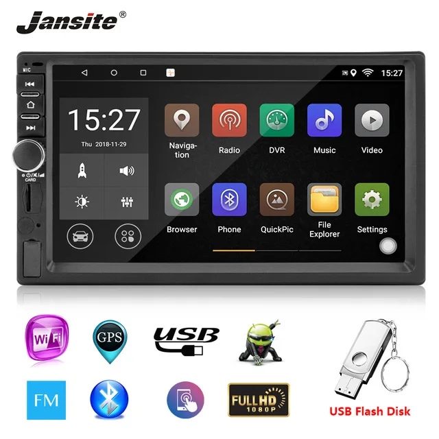 Top Jansite 7 inches  Two din Car Radio Android 8.1 Player DVD 1080P Touch screen Bluetooth WIFI Dual Ingot player with U Flash Disk 0