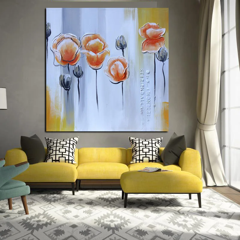 Print Abstract Knife Orange Poppies Oil Painting on Canvas Pop Art Poster Modern Wall Picture For Living Room Sofa Cuadros Decor