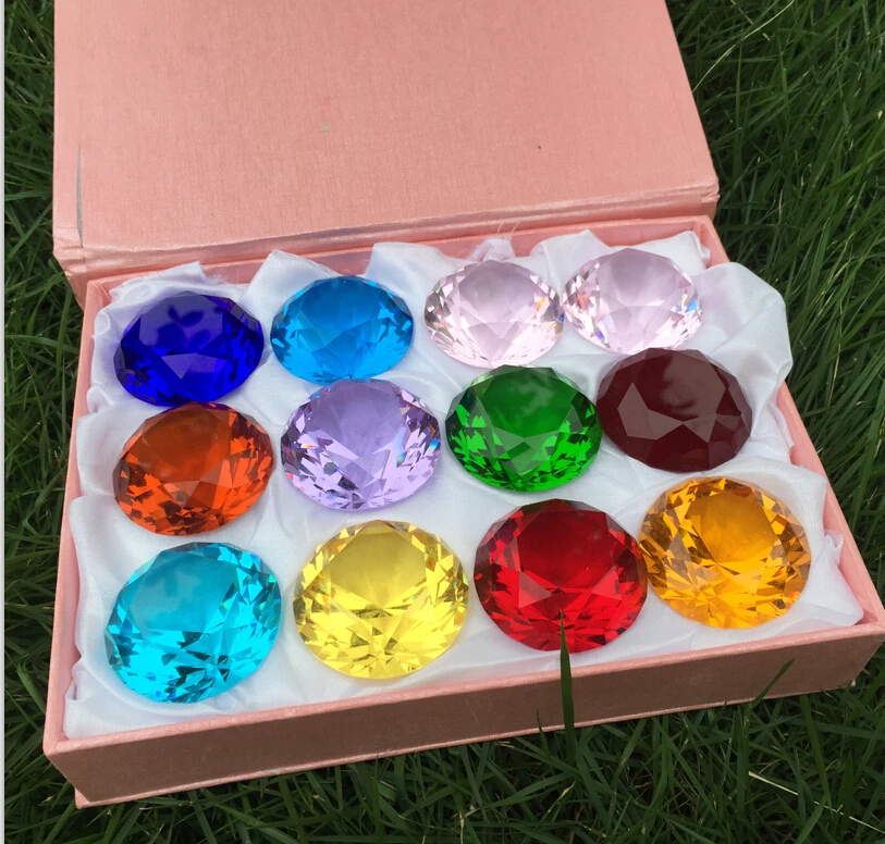 

12pcs/box 40mm mixed color multi-faceted Crystal Diamond Paperweight Party Wedding Decorations Centerpiece crystals