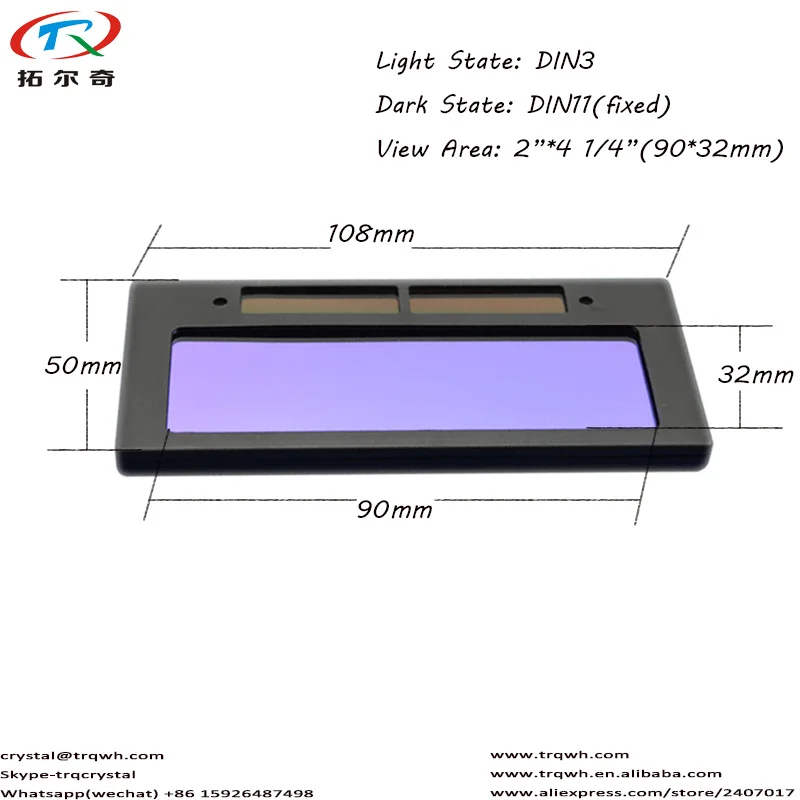 

2pcs Fast Shipping Welding Helmet Filter Auto Darkening Glass ADF 90*32mm Shading 9/11 Solar Powered+Lithium Battery TRQ-1100