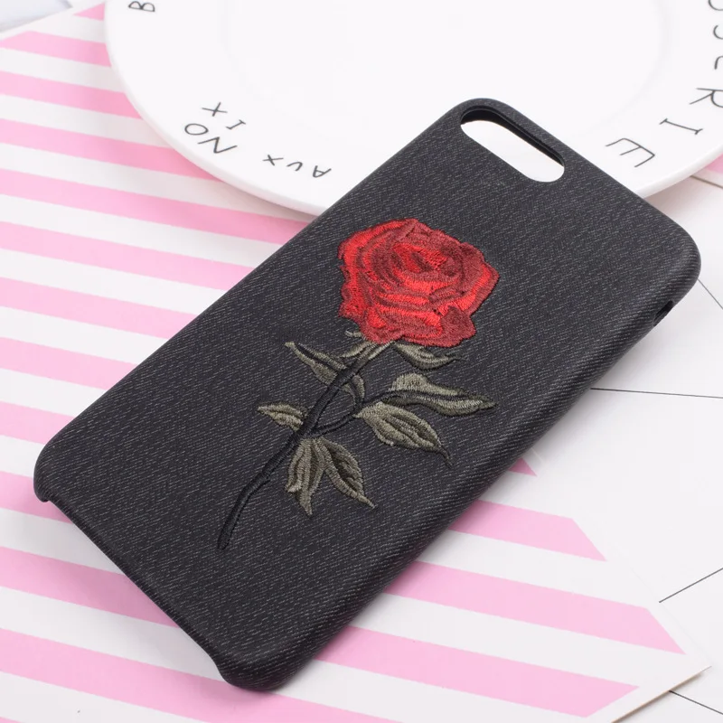 Модный чехол с вышивкой розы для iPhone X XS 7 8 6 6S Plus, чехол с цветочными листьями, чехол для iPhone XR XS Max, защитный чехол s