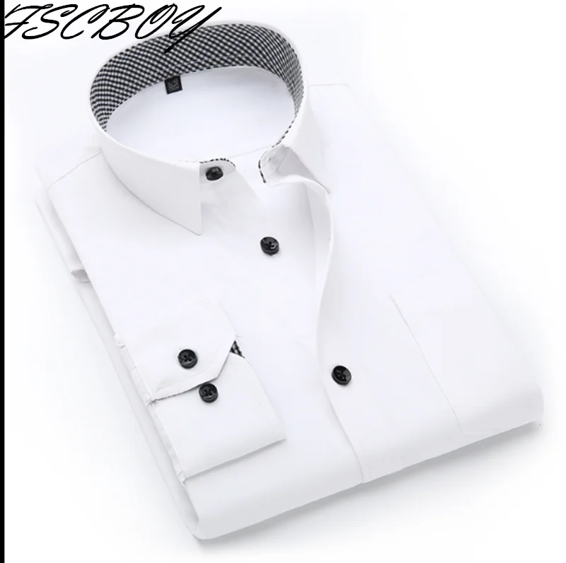 Бренд 2018 Для мужчин рубашка одноцветное белое платье рубашка с длинным рукавом Slim Fit Бизнес L Для мужчин S рубашки Повседневное Slim Fit Мужской