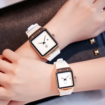 

Minimalism Simple Creative Women's Men's Quartz Watches Square Calendar Female Male Casual Wristwatch Lovers Rubber Hours Clock