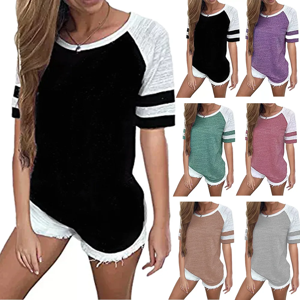

Women Patchwork Short T-Shirts Summer 2019 S-5XL Women Casual T-Shirt Short Sleeved Plus Size O-Neck Summer T-Shirt Women Tops