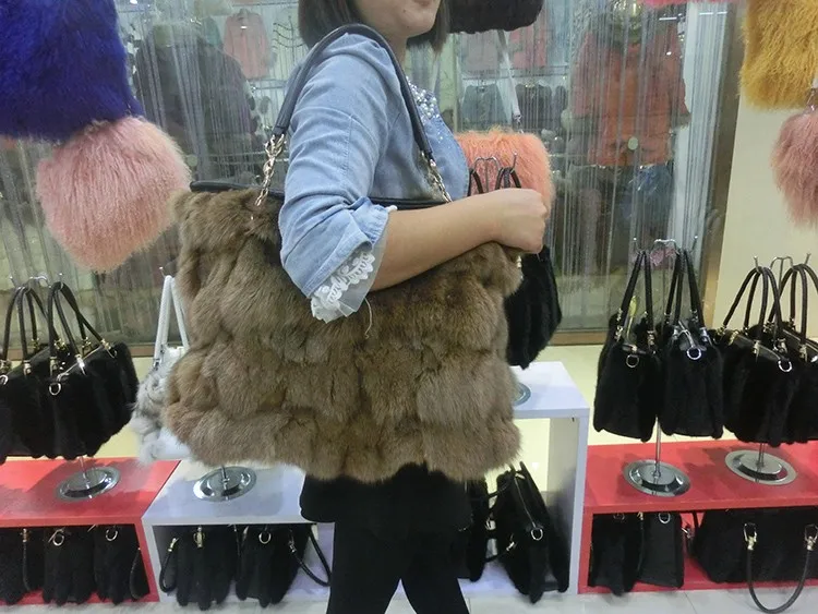 Multicolor real fox fur bag dyed fox head fur shoulder bag for girl (9)