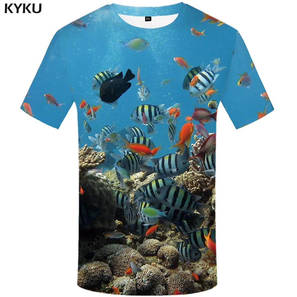 KYKU Fish Мужская 3D футболка, хип-хоп футболка, рыбак, тропический принт, футболка, Забавные футболки, летние, Fishinger Animal, мужская одежда